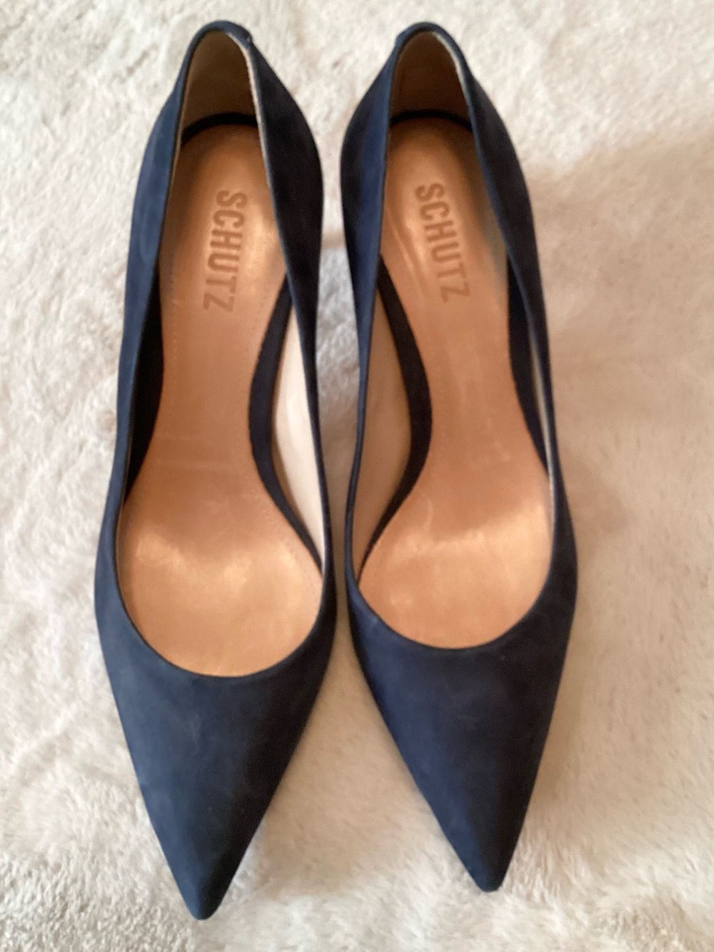SCHUTZ Lola Navy Blue Suede Pointed Toe Heels - Size 8